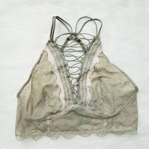 Victoria's Secret Very Sexy Green Lace Halter Strappy High Neck Bra